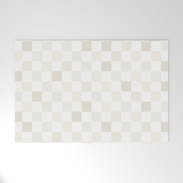 Checkerboard Check Pattern in Pale Light Neutral Beige White Tones Welcome Mat Gallery Image 1