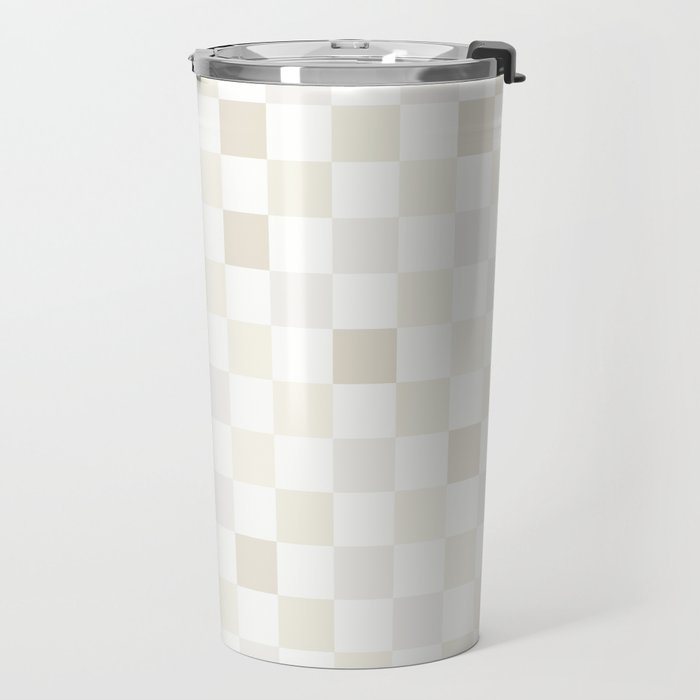 Checkerboard Check Pattern in Pale Light Neutral Beige White Tones Travel Mug Gallery Image 2
