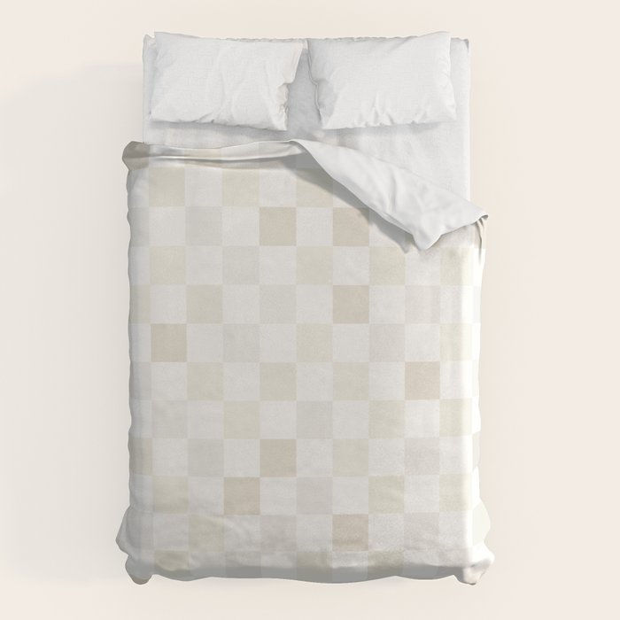 Checkerboard Check Pattern in Pale Light Neutral Beige White Tones Duvet Cover Gallery Image 1