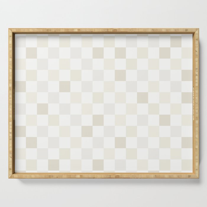 Checkerboard Check Pattern in Pale Light Neutral Beige White Tones Serving Tray Gallery Image 1