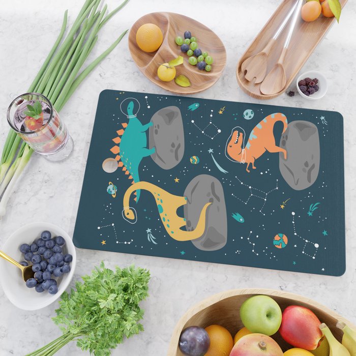 Dinosaurs Floating on an Asteroid Cutting Board Gallery Image 2
