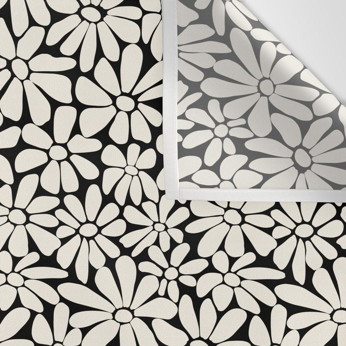 Black and White Retro Floral 2 Wall Tapestry Gallery Image 3
