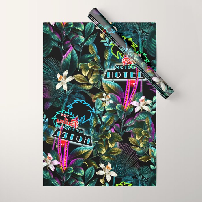 Neon Leaf Pattern Wrapping Paper Gallery Image 1