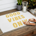 Good Vibes Only Bold Typography in Yellow Outdoor Rug Gallery Image 2