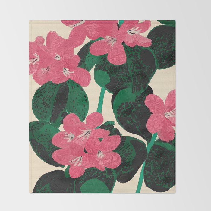 Azalea Blossoms with Jade Leaves Throw Blanket Gallery Image 2