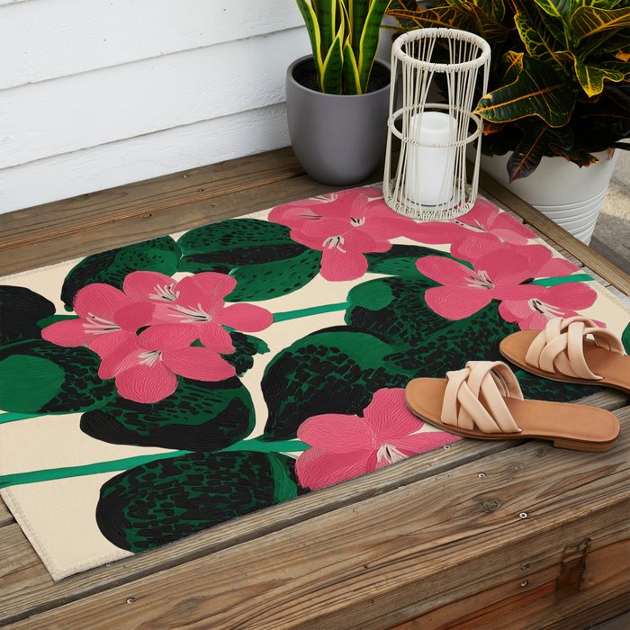 Azalea Blossoms with Jade Leaves Outdoor Rug Gallery Image 2