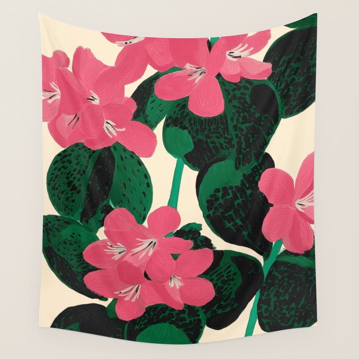 Azalea Blossoms with Jade Leaves Wall Tapestry Gallery Image 4