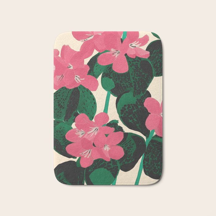 Azalea Blossoms with Jade Leaves Bath Mat Gallery Image 1
