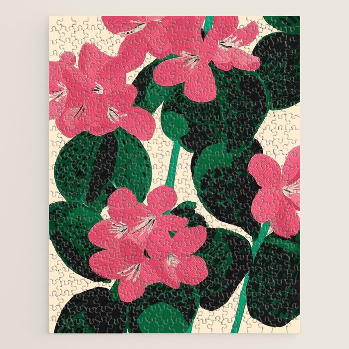 Azalea Blossoms with Jade Leaves Jigsaw Puzzle Gallery Image 1