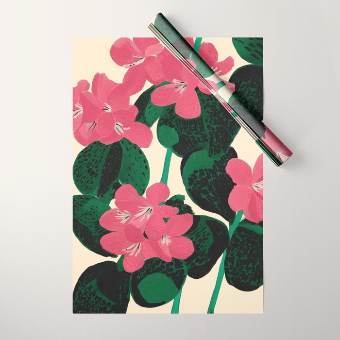 Azalea Blossoms with Jade Leaves Wrapping Paper Gallery Image 1