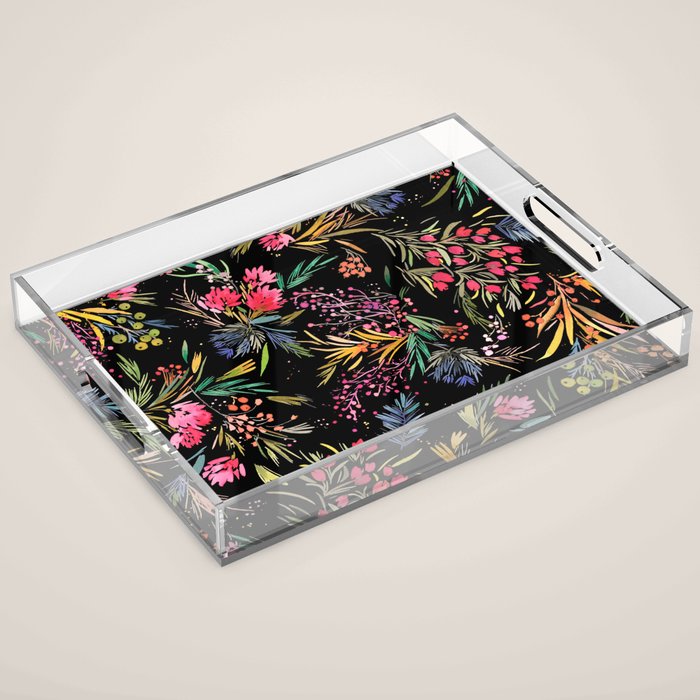 Holiday 2025 Festive Floral Foliage Colorful Dark Acrylic Tray Gallery Image 1