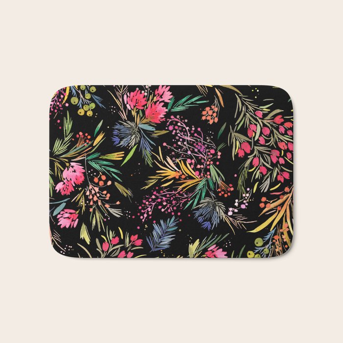 Holiday 2025 Festive Floral Foliage Colorful Dark Bath Mat Gallery Image 1