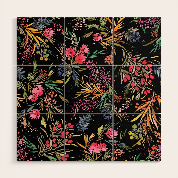 Holiday 2025 Festive Floral Foliage Colorful Dark Wood Wall Art Gallery Image 1