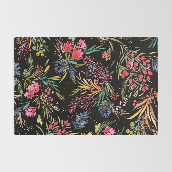 Holiday 2025 Festive Floral Foliage Colorful Dark Rug Gallery Image 2