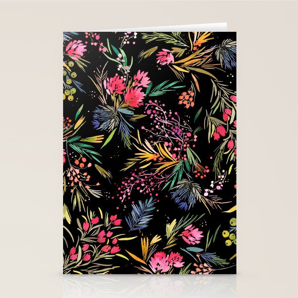 Holiday 2025 Festive Floral Foliage Colorful Dark Stationery Card Gallery Image 1