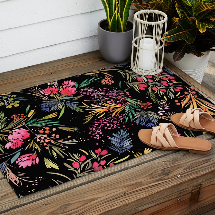 Holiday 2025 Festive Floral Foliage Colorful Dark Outdoor Rug Gallery Image 2