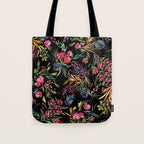 Holiday 2025 Festive Floral Foliage Colorful Dark Tote Bag Gallery Image 1