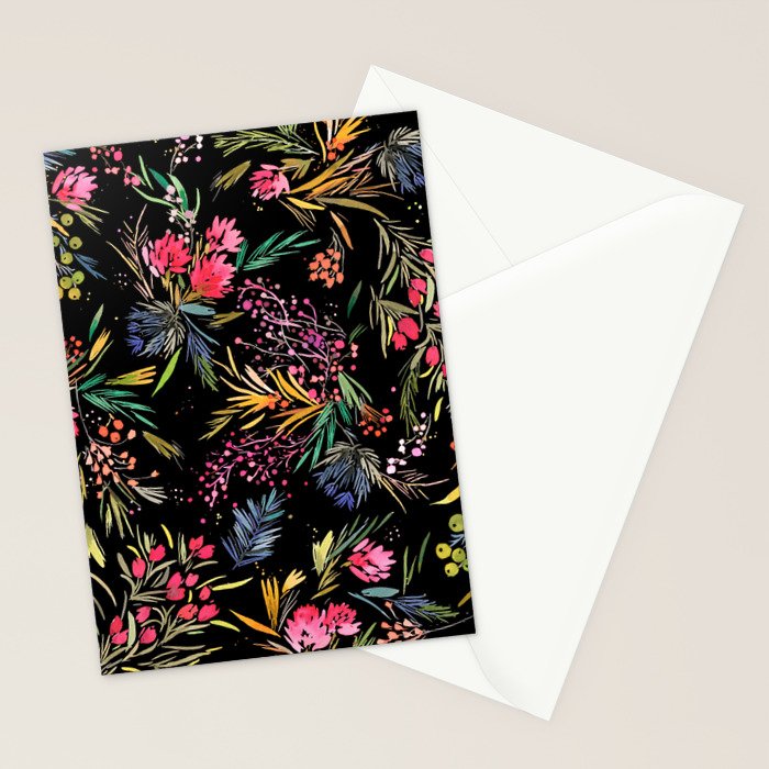 Holiday 2025 Festive Floral Foliage Colorful Dark Stationery Card Gallery Image 2