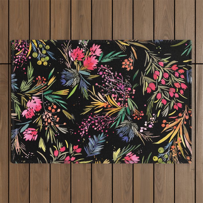 Holiday 2025 Festive Floral Foliage Colorful Dark Outdoor Rug Gallery Image 1