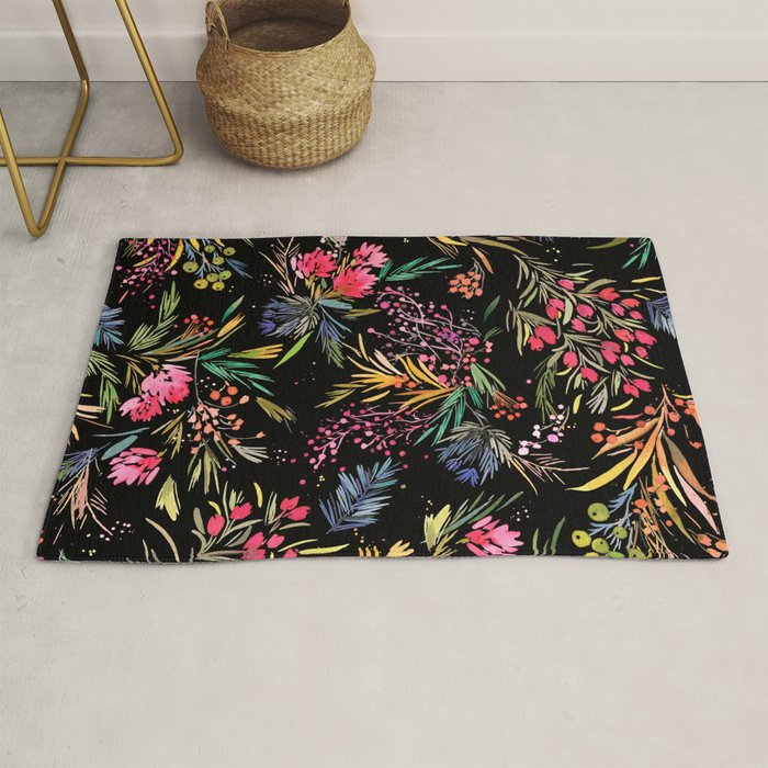 Holiday 2025 Festive Floral Foliage Colorful Dark Rug Gallery Image 1