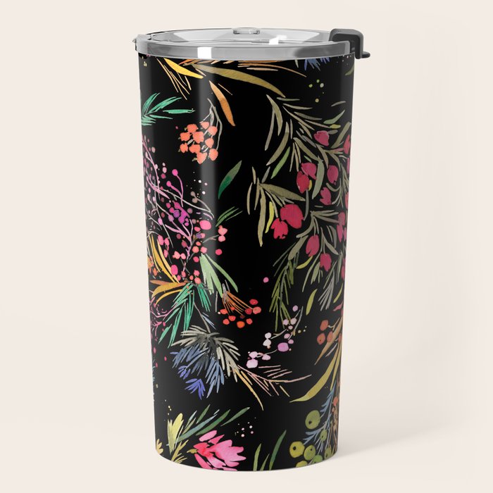 Holiday 2025 Festive Floral Foliage Colorful Dark Travel Mug Gallery Image 2