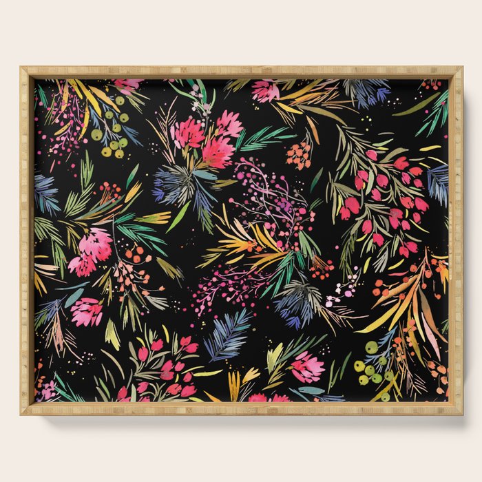 Holiday 2025 Festive Floral Foliage Colorful Dark Serving Tray Gallery Image 1