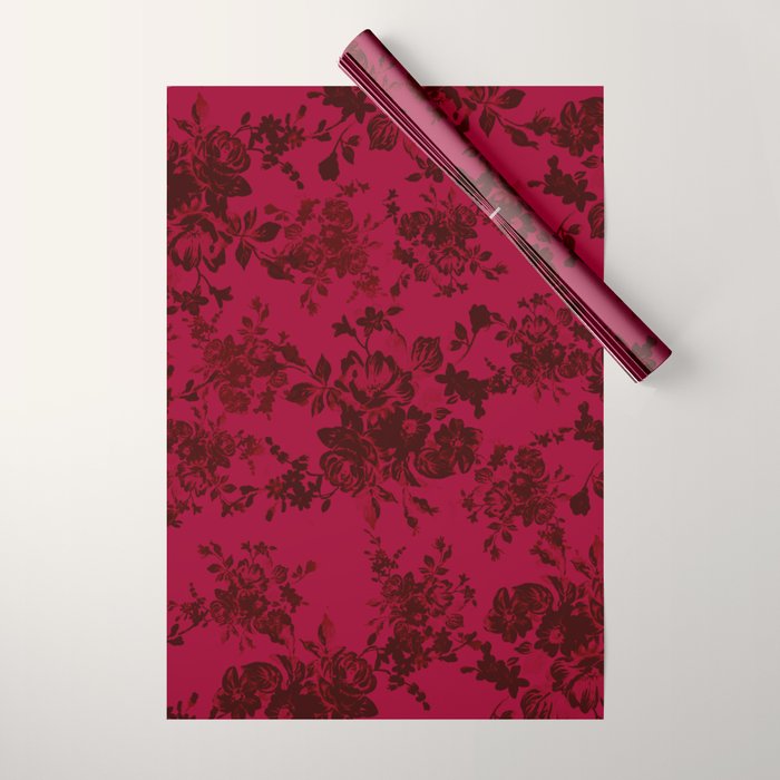 Vintage black gray red bohemian floral pattern Wrapping Paper Gallery Image 1