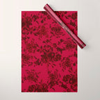 Vintage black gray red bohemian floral pattern Wrapping Paper Gallery Image 1