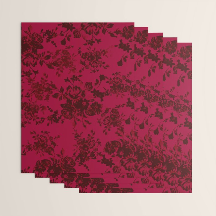 Vintage black gray red bohemian floral pattern Wrapping Paper Gallery Image 3