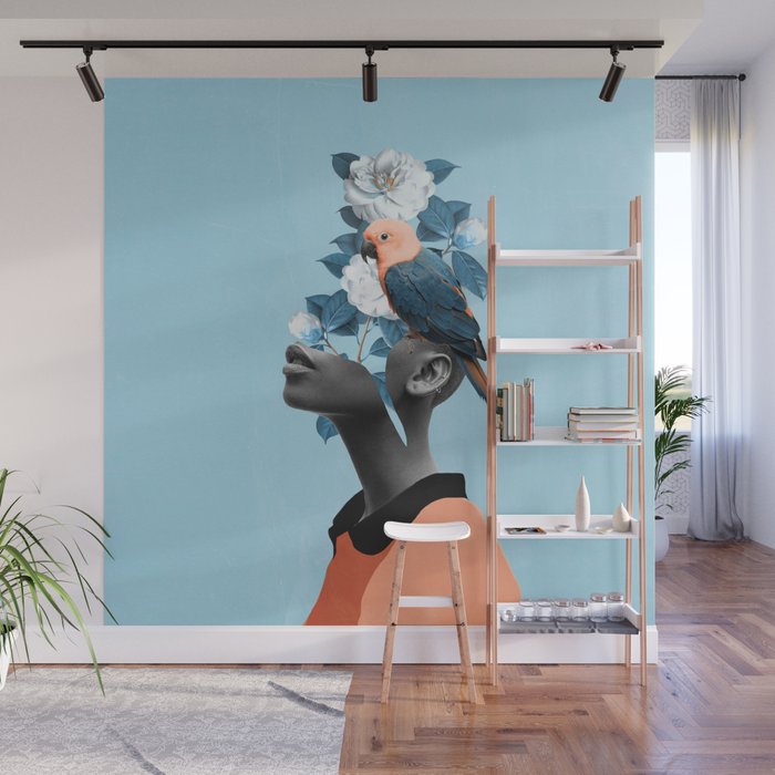 Girl with parrot Wall Mural Gallery Image 1