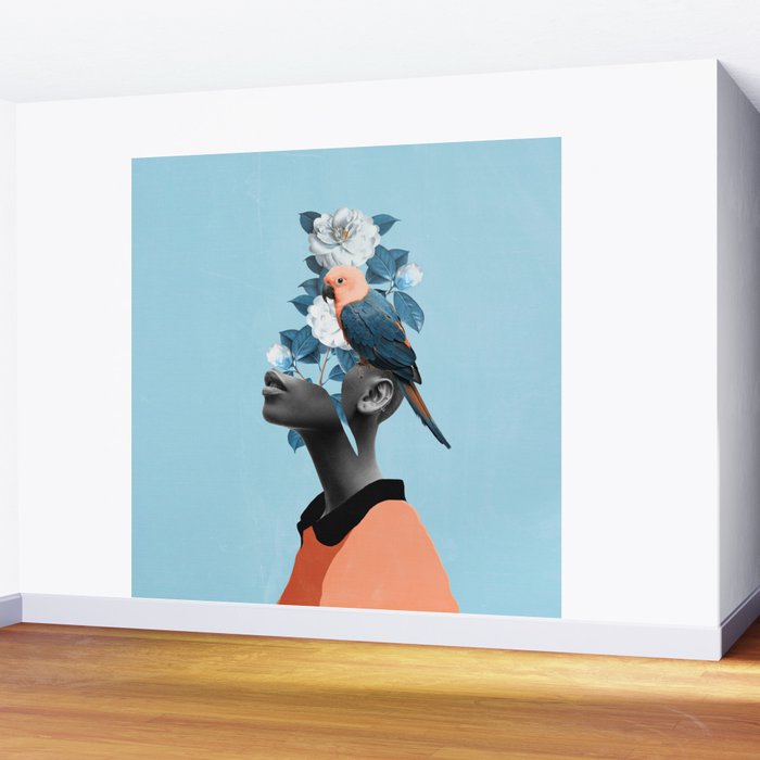 Girl with parrot Wall Mural Gallery Image 2