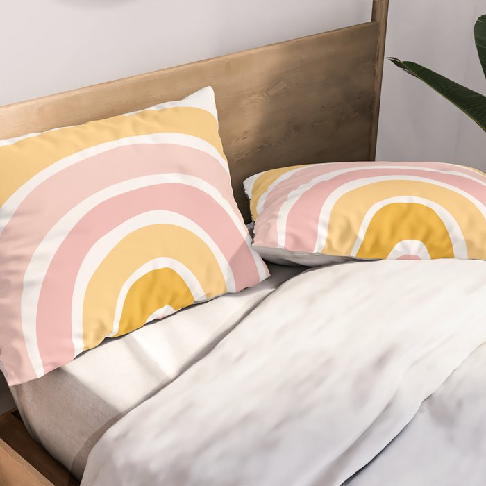 Abstract Shapes 94 in Mustard Yellow and Pale Pink (Rainbow Abstraction) Pillow Sham Gallery Image 2