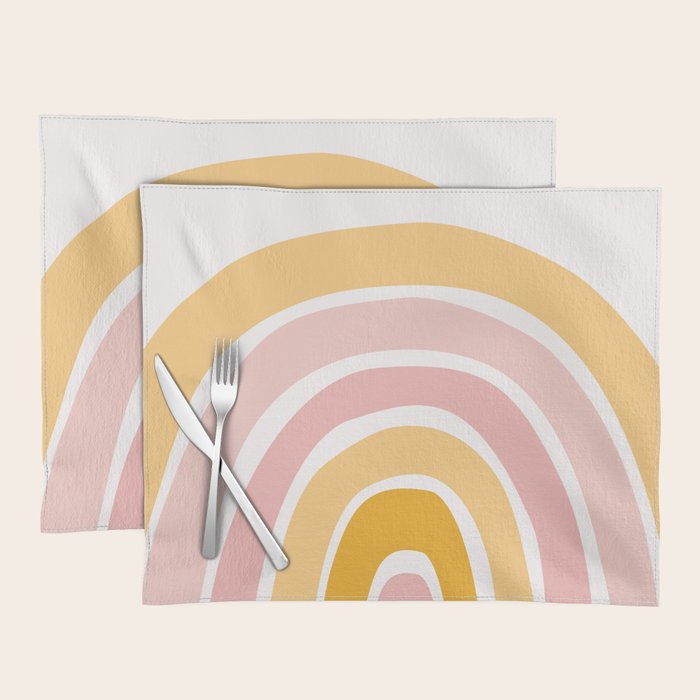Abstract Shapes 94 in Mustard Yellow and Pale Pink (Rainbow Abstraction) Placemat Gallery Image 1