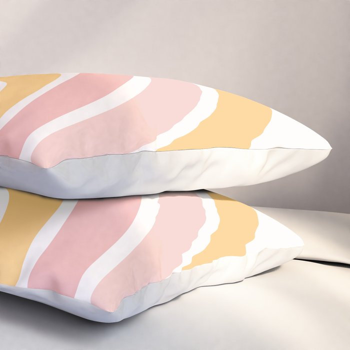 Abstract Shapes 94 in Mustard Yellow and Pale Pink (Rainbow Abstraction) Pillow Sham Gallery Image 3