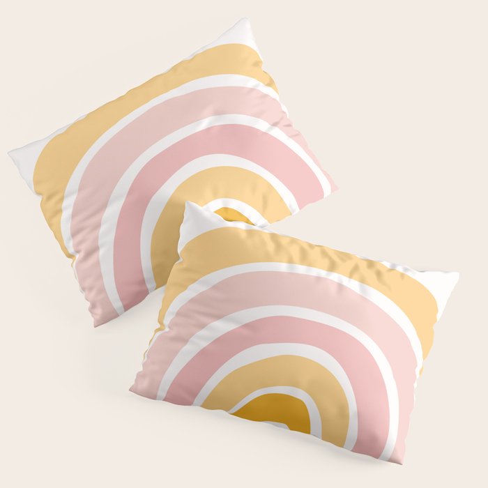 Abstract Shapes 94 in Mustard Yellow and Pale Pink (Rainbow Abstraction) Pillow Sham Gallery Image 3