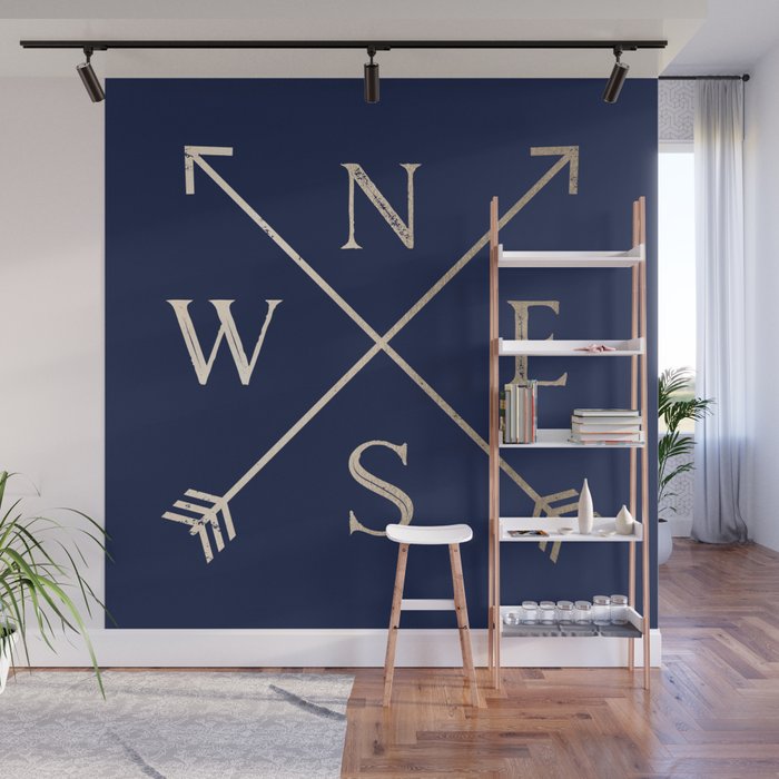 Gold on Navy Blue Compass Wall Mural Gallery Image 1