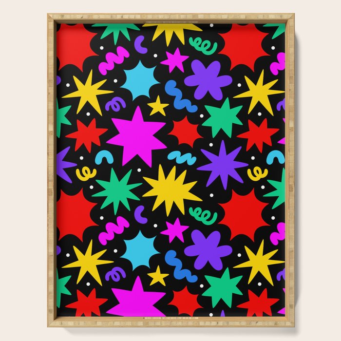 Colorful fun abstract star shape pattern Serving Tray Gallery Image 1