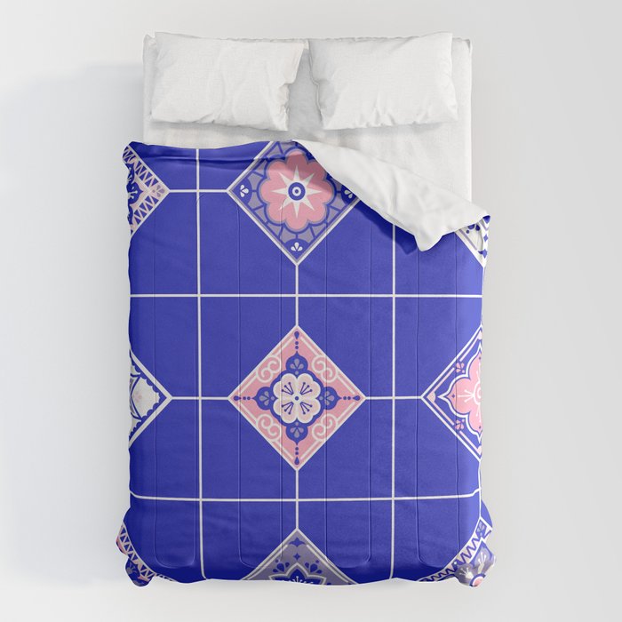 Talavera Mexican Tile - Pink & Periwinkle Palette Comforter Gallery Image 1