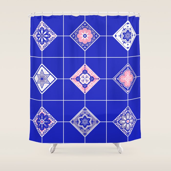 Talavera Mexican Tile - Pink & Periwinkle Palette Shower Curtain Gallery Image 1