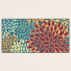 Festive Floral Prints, Red, Teal, Yellow, Orange, Colourful Prints Desk Mat Gallery Image 3