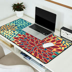 Festive Floral Prints, Red, Teal, Yellow, Orange, Colourful Prints Desk Mat Gallery Image 2