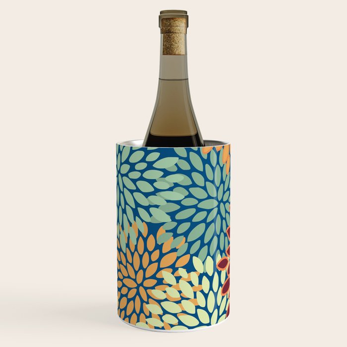 Festive Floral Prints, Red, Teal, Yellow, Orange, Colourful Prints Wine Chiller Gallery Image 2
