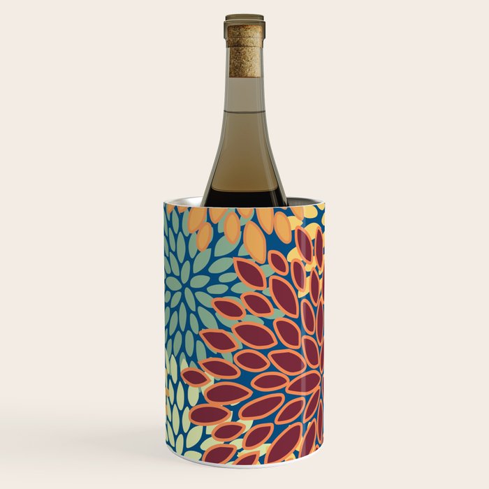 Festive Floral Prints, Red, Teal, Yellow, Orange, Colourful Prints Wine Chiller Gallery Image 1