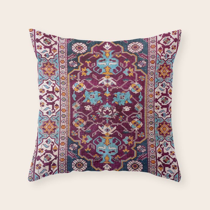Romanian  Antique  Double Niche Carpet Print Throw Pillow Gallery Image 1