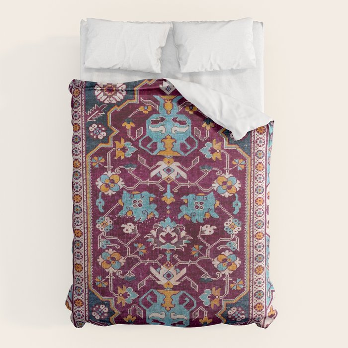 Romanian  Antique  Double Niche Carpet Print Duvet Cover Gallery Image 1