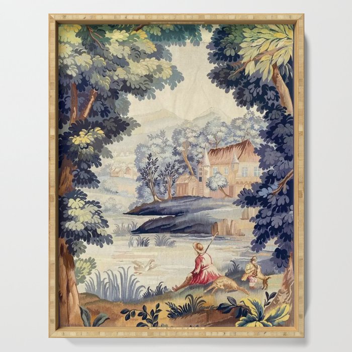 Antique 18th Century French Aubusson Pastoral River Tapestry Serving Tray Gallery Image 1