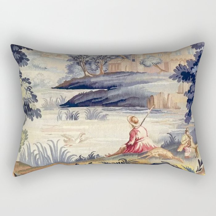 Antique 18th Century French Aubusson Pastoral River Tapestry Rectangular Pillow Gallery Image 1