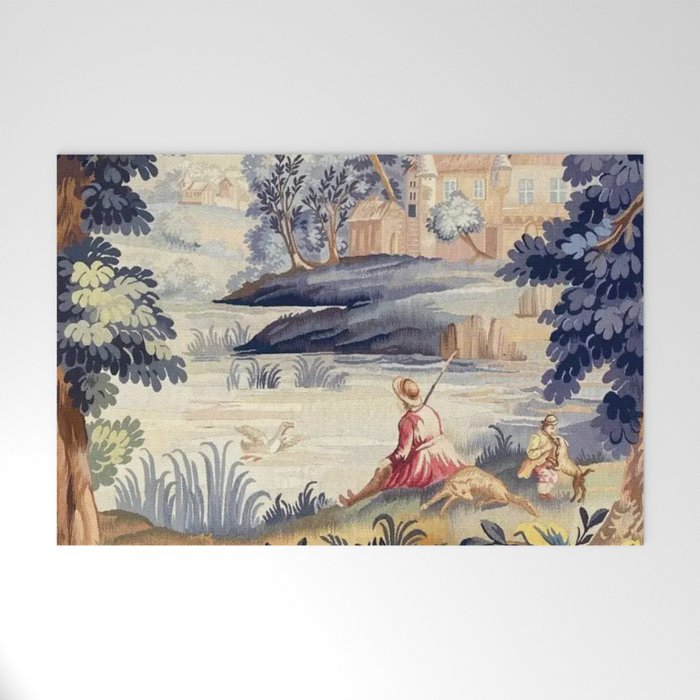 Antique 18th Century French Aubusson Pastoral River Tapestry Welcome Mat Gallery Image 1