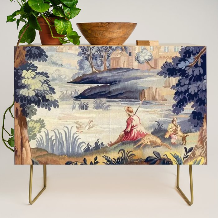 Antique 18th Century French Aubusson Pastoral River Tapestry Credenza Gallery Image 1