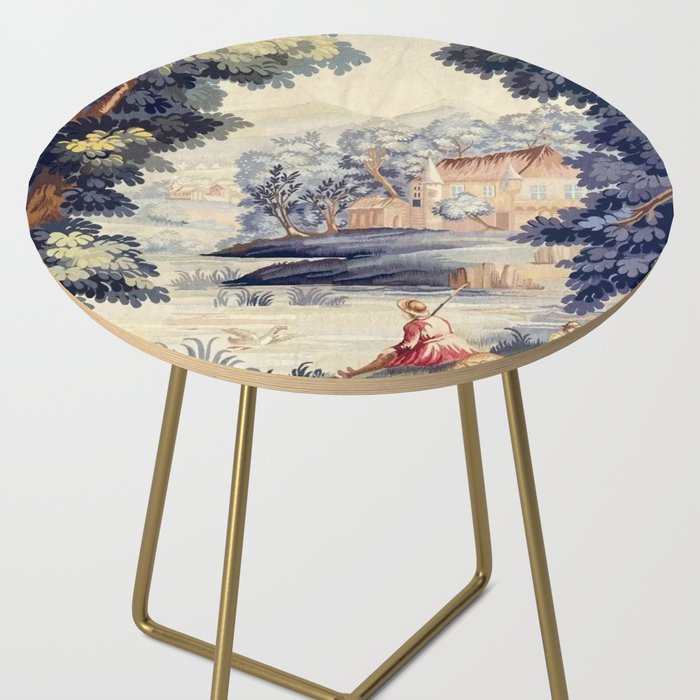 Antique 18th Century French Aubusson Pastoral River Tapestry Side Table Gallery Image 2